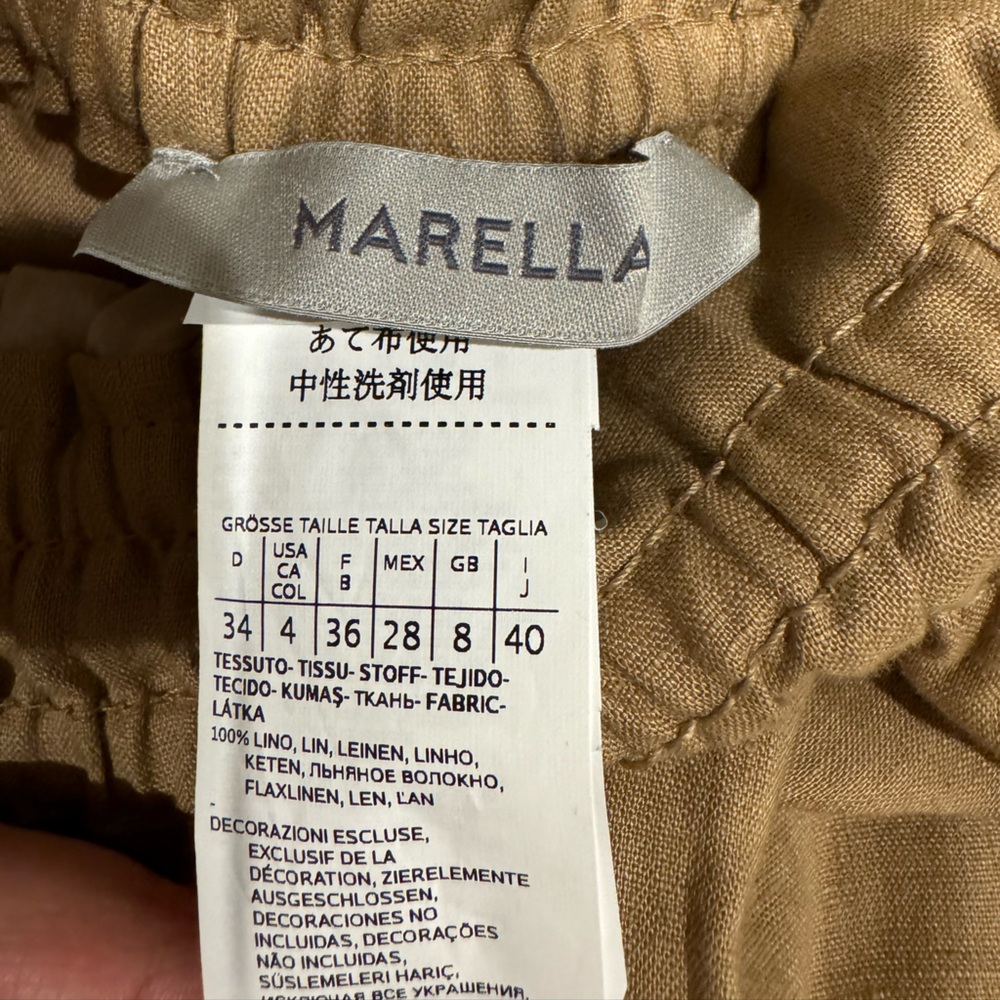 MARELLA fade drawstring paper bag Camel khaki Wide-Leg Pants linen resort beach - Picture 8 of 8